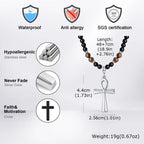 Fashion Stainless Steel Anka Cross Pendant Necklace, Natural Tiger Eye Stone Beaded Chain Necklace, Trendy Punk Jewelry