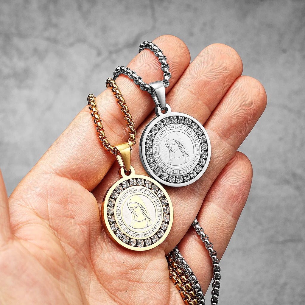 Iced Out Virgin Mary Pendant — Stainless Steel
