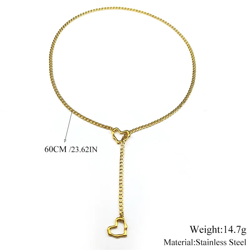 Heart O-Ring Long Chain Necklace — Stainless Steel