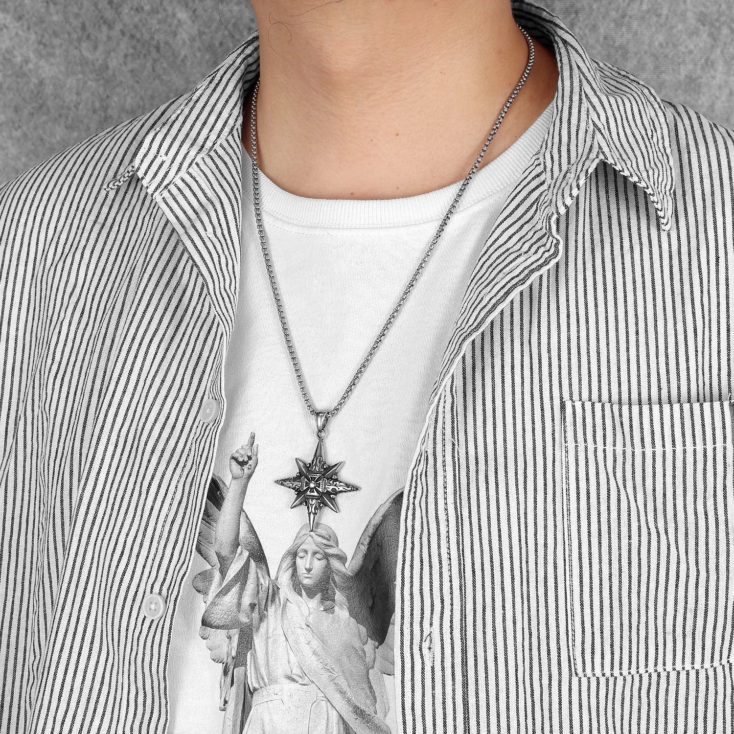 Compass Pendant Necklace — Stainless Steel