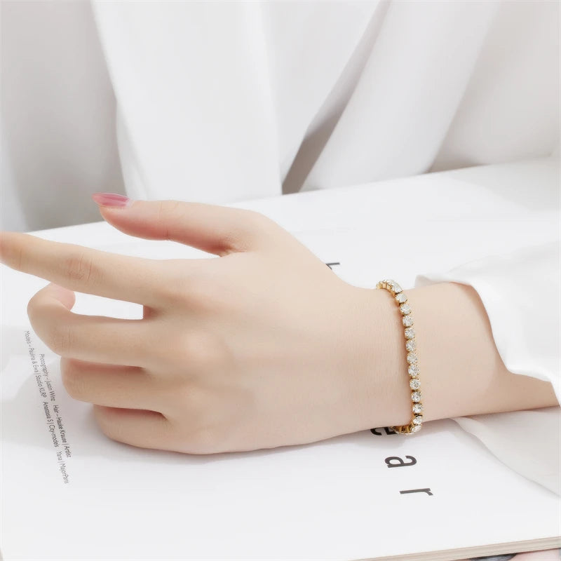 316L Stainless Steel 2025 New Fashion Waterproof Jewelry Minimalism Embed Zircon 3 Colors Charm Chain Tennis Bracelets