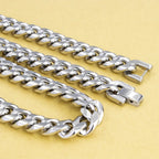 HNSP 316L Stainless Steel Double Cuban Link Chain Necklace For Men 8MM-12MM Thick Heavy Punk Biker Style Accessories Male Gift