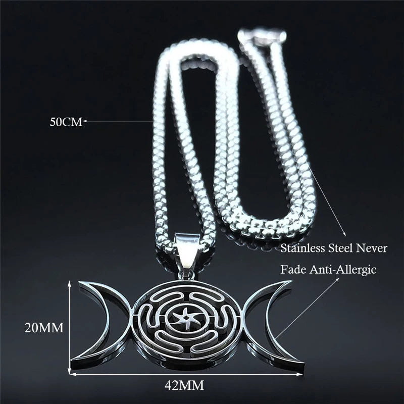 Hekate Wheel Moon Sun Pendant — Stainless