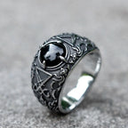 2023 New Updated Design Lucifer Satan Signet Ring For Men With Black Stone Stainless Steel Vintage Jewelry Gift free