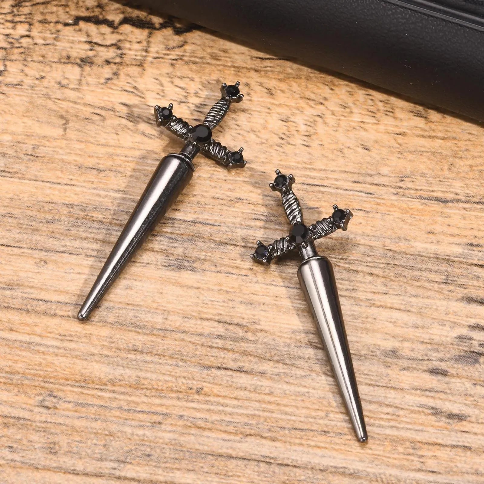 Black Cross Studs Sword Earrings