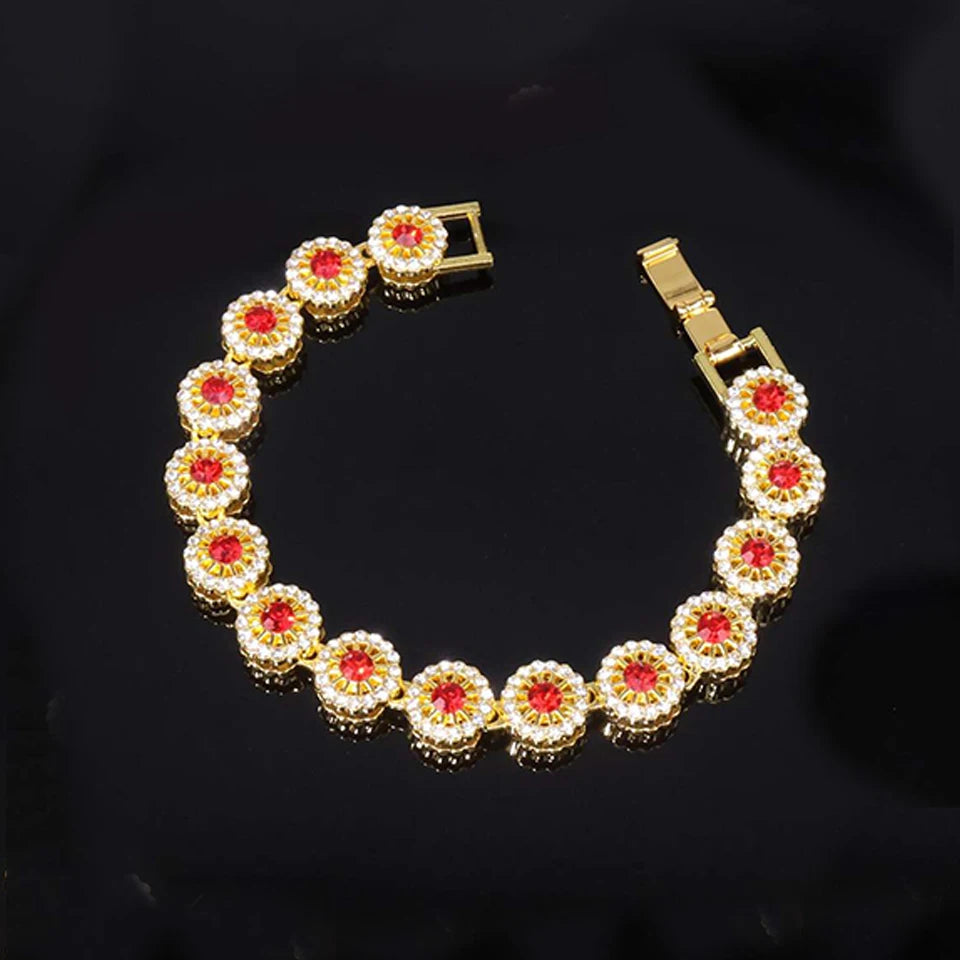 Iced Out Gold-Tone Cuban Chain Necklace Bracelet Set