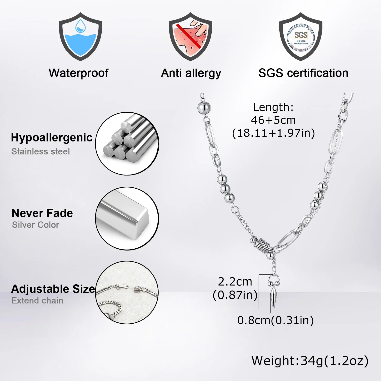 Rivet Statement Chain Choker Necklace — Stainless Steel