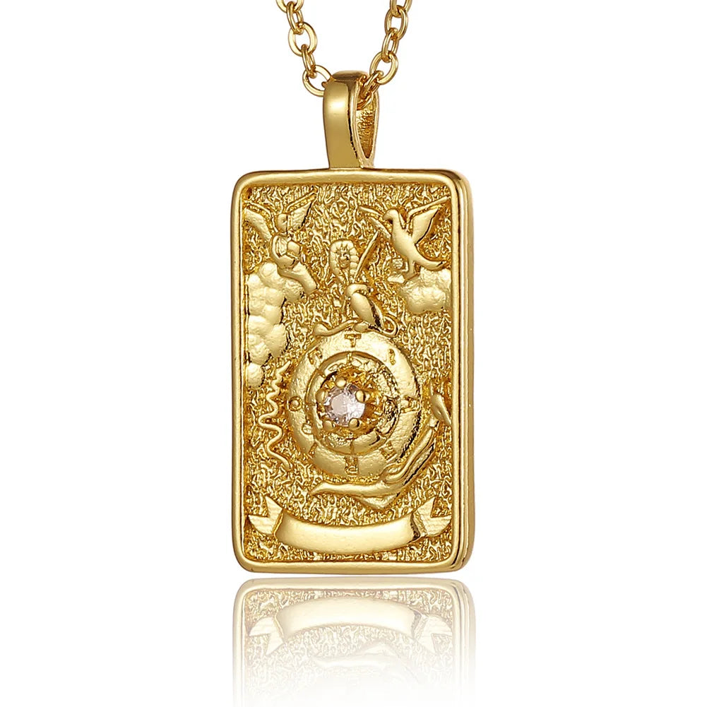 22 Style Classic Tarot Card Pendant Necklace Double Sided Zircon Tarot Necklace Major Arcana Empress Sun Star Sign