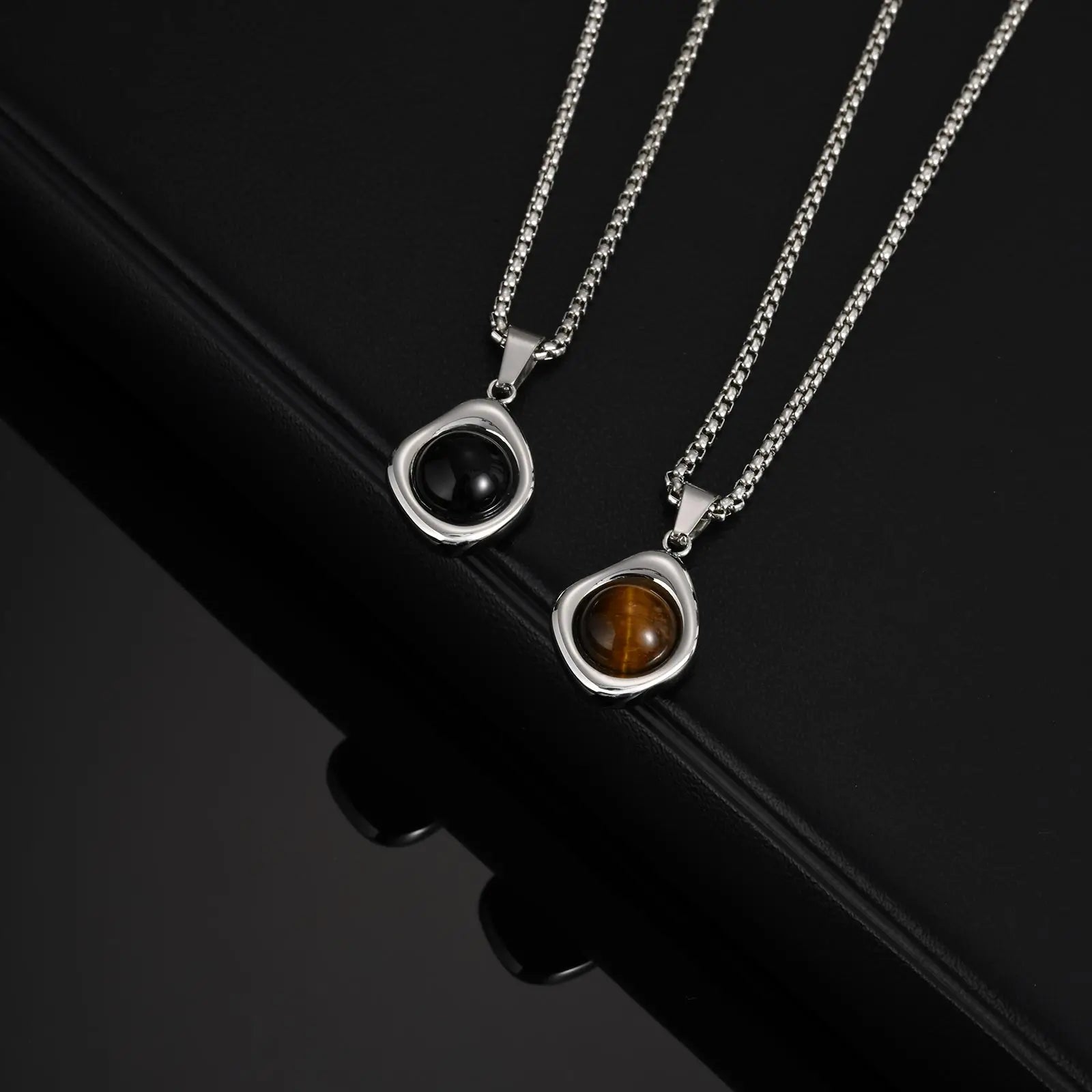 Tiger Eye Stone Stainless Steel Pendant Necklace