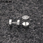 Barbell Dumbbell Stud Earrings — Stainless Steel