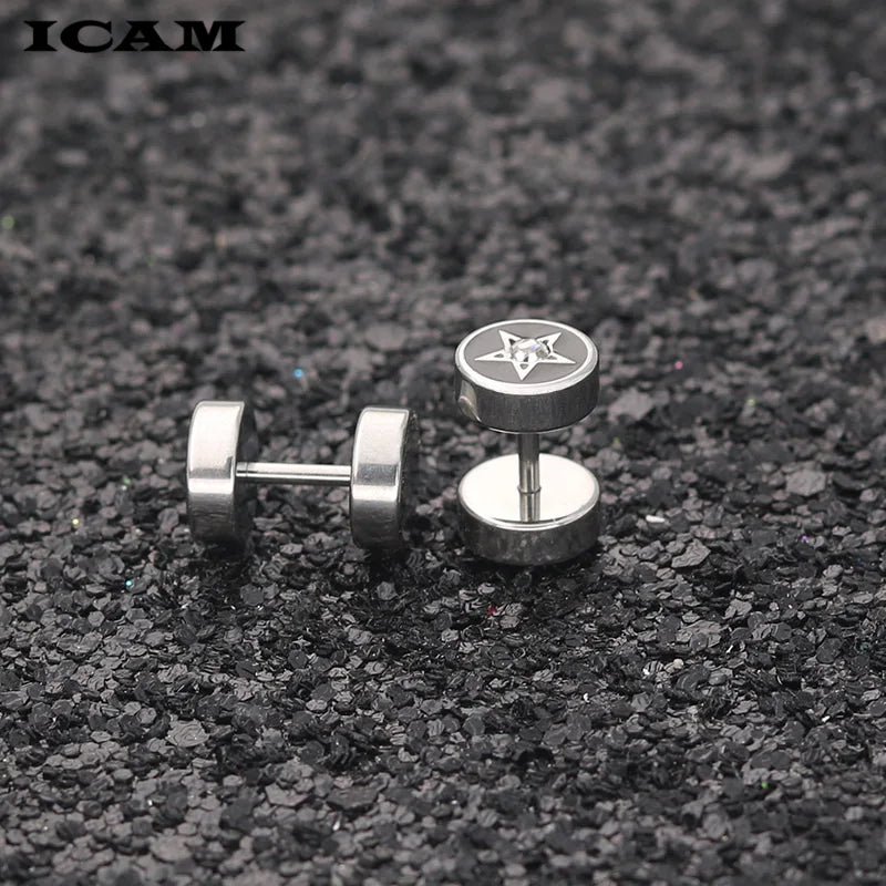 Barbell Dumbbell Stud Earrings — Stainless Steel