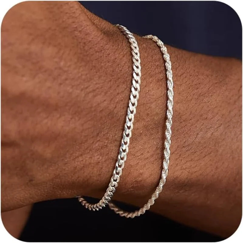 Stainless Steel Chain Bracelets Sets for Men Waterproof Twiste Cuban Link Chain Bracelet Jewelry Gifts for Dad