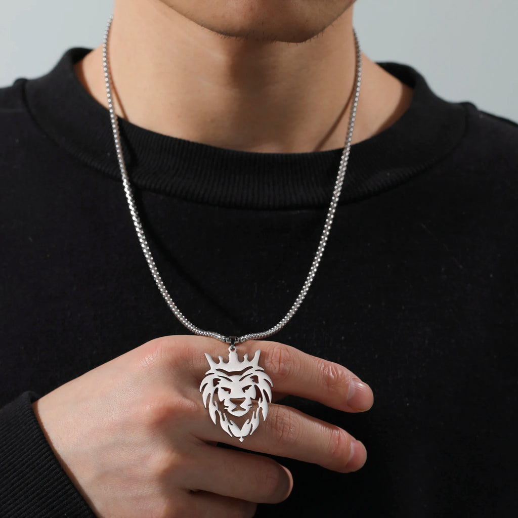 Lion King Crown Box Chain Pendant — Stainless Steel