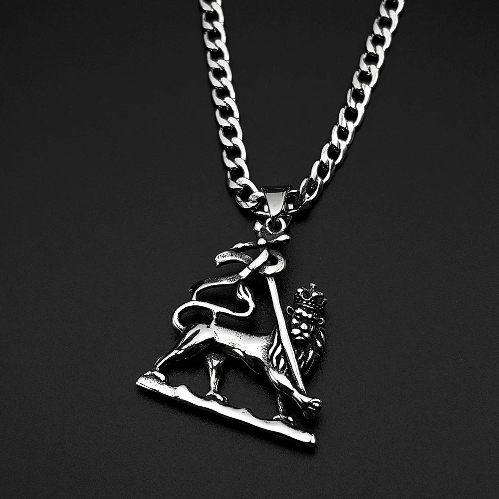 Lion of Judah Crown Pendant Necklace — Stainless Steel, 60cm