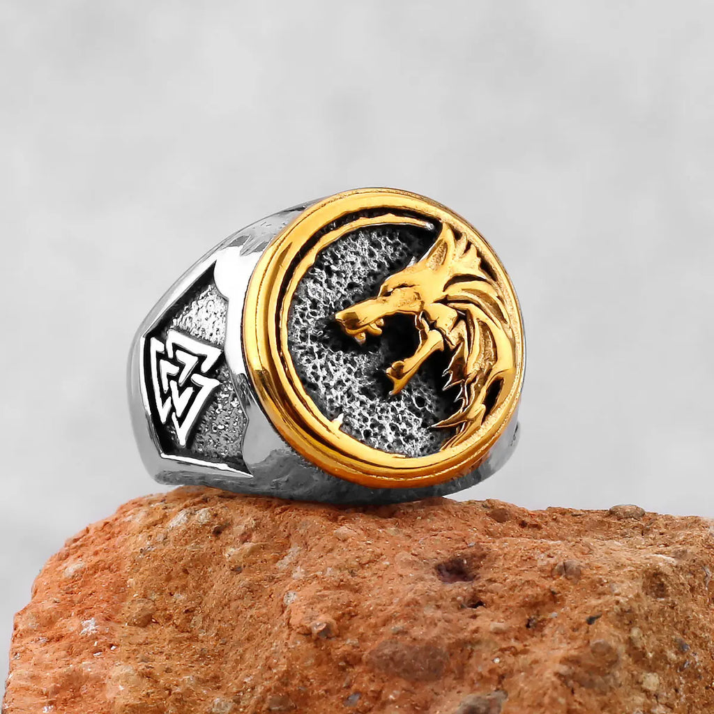 Stainless Steel Viking Wolf Head Ring Never Fade Gold Color Men's Hunting Game Hunter Wolf Claw Ring Nordic Wolf