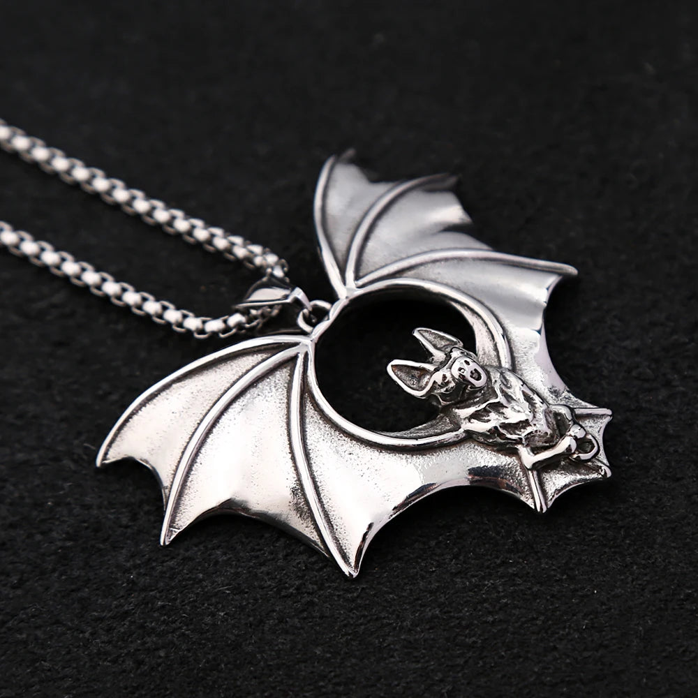 Bat Pendant Necklace — Stainless Steel