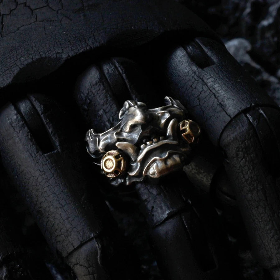 Cyberpunk Mask Statement Ring — Stainless Steel