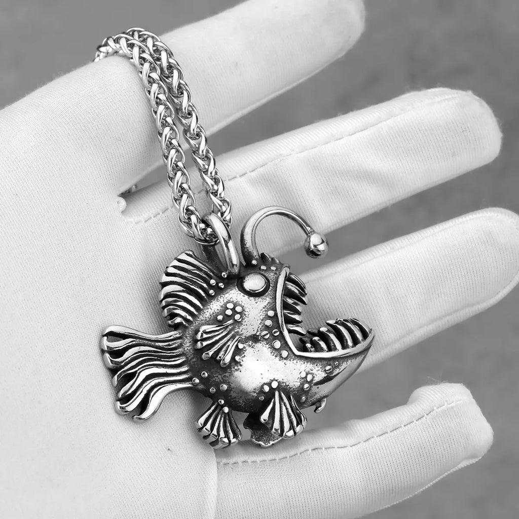 Creative Design Anglerfish Stainless Steel Pendant Necklace Men Women Personalty Imitation Animal