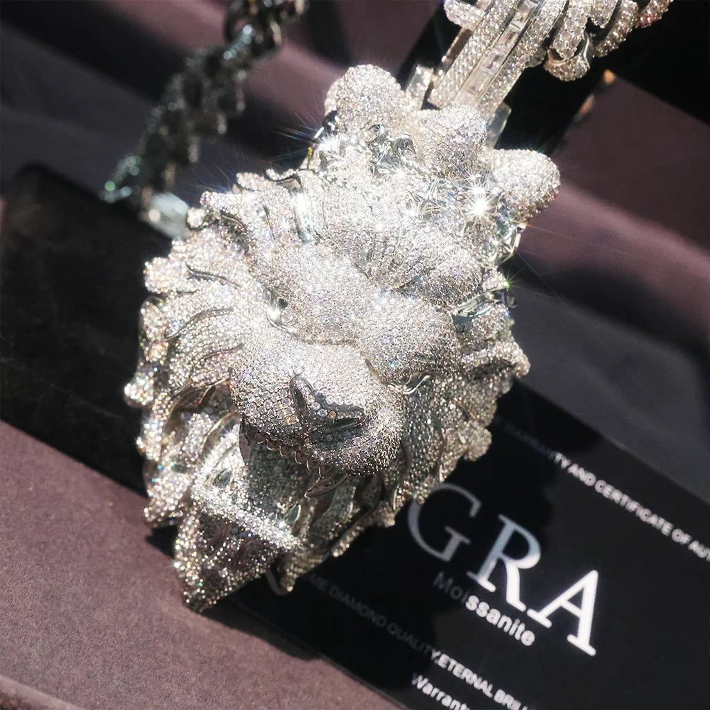 Iced Out Lion Head Cuban Pendant Necklace — Copper Alloy