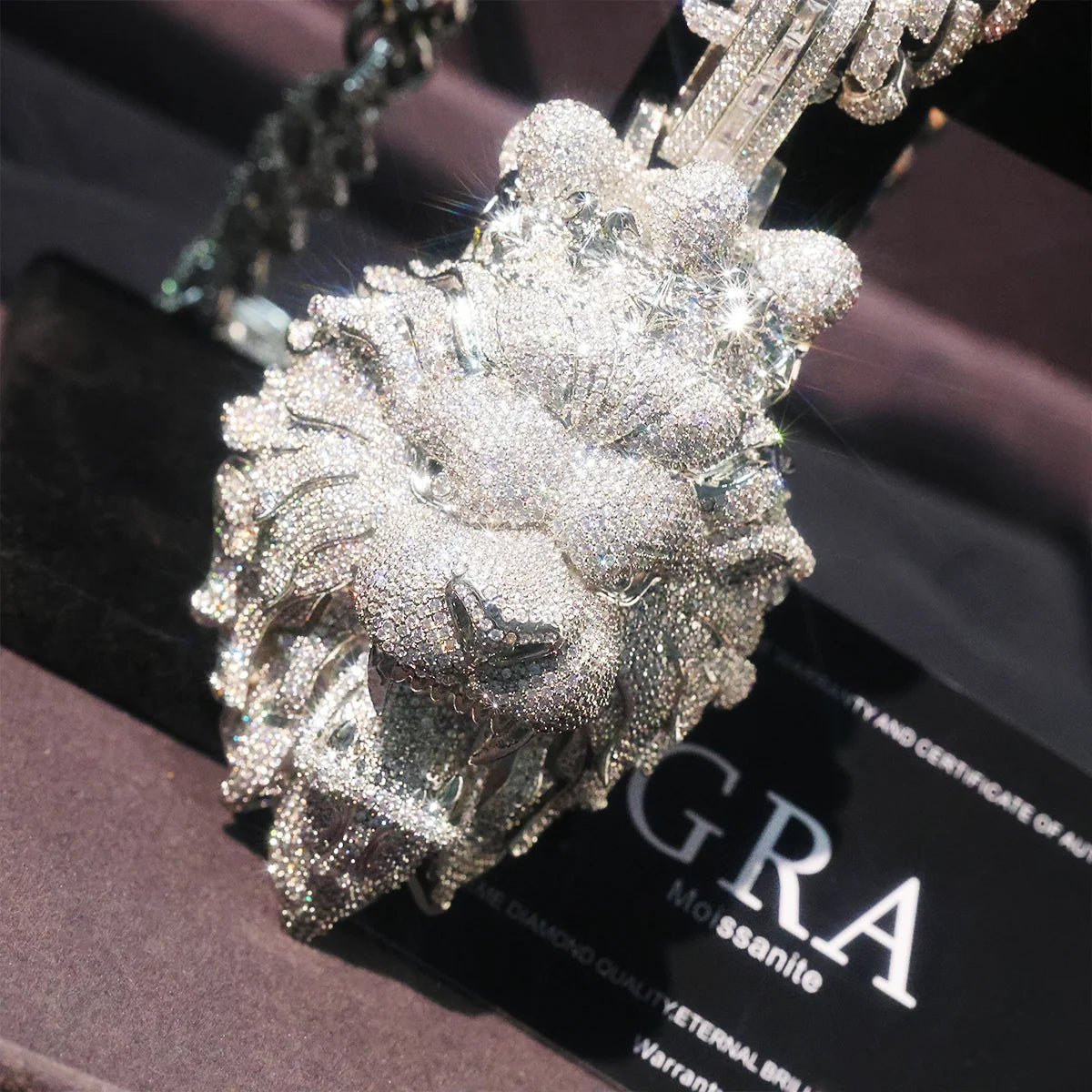 Iced Out Lion Head Cuban Pendant Necklace — Copper Alloy