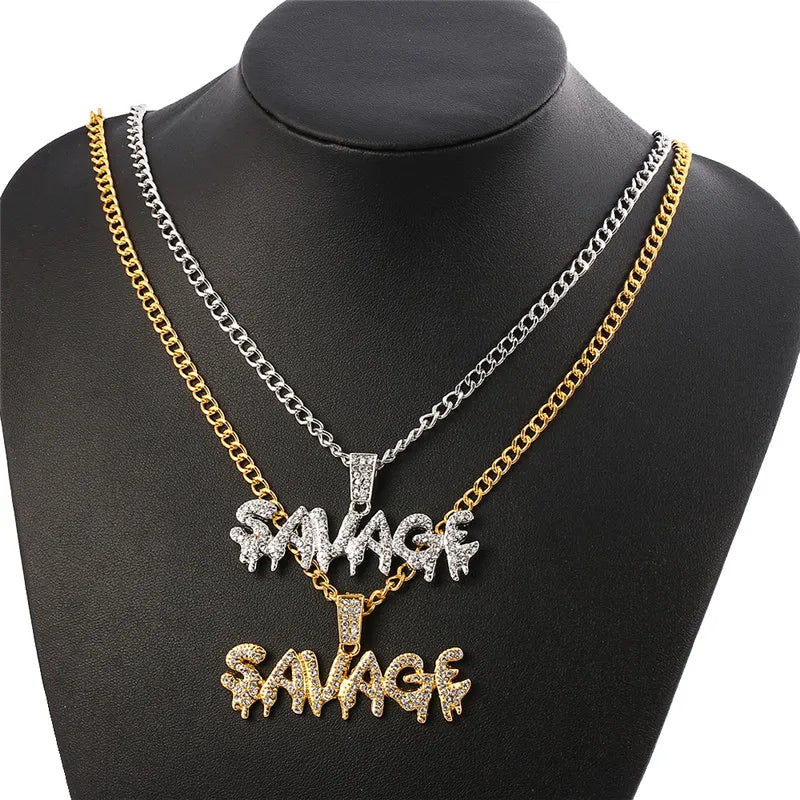 Iced Out Letter Pendant Necklace — Tennis Chain