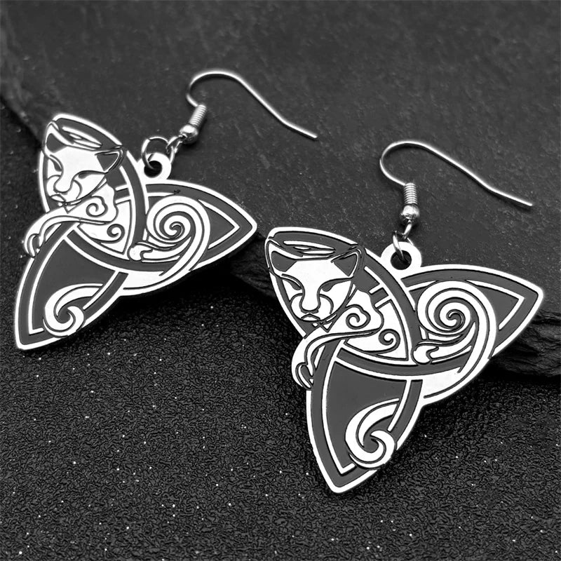 Celtic Knot Silver Earrings Vintage Fox Viking