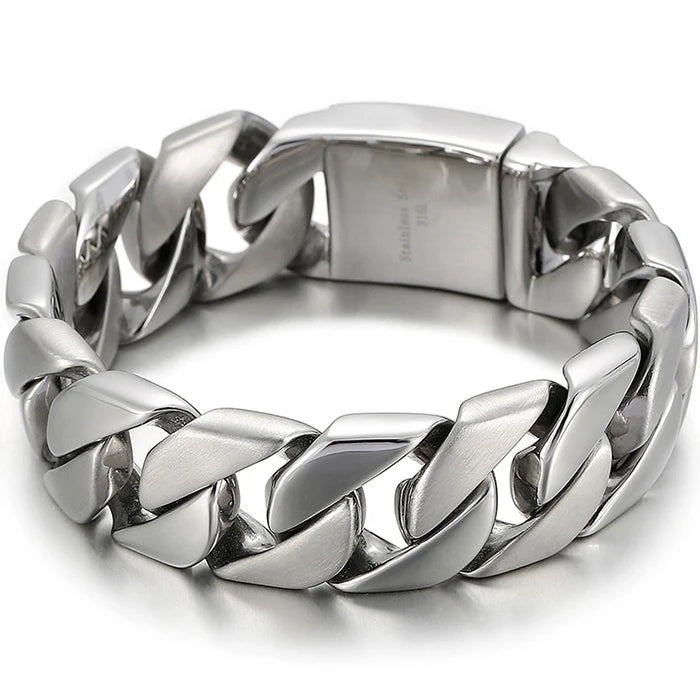 Matte Polished Gold Color Stainless Steel Men's Bracelet for Man 20MM Curb Link Chain Wrist On Hand Bands Jewelry