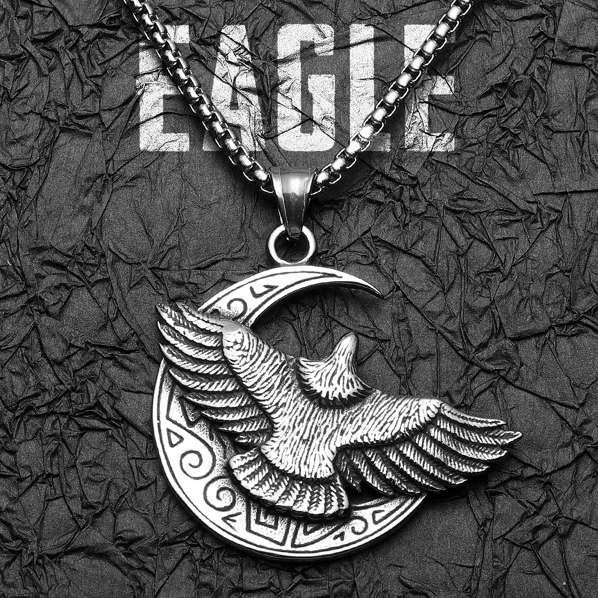 Eagle Moon Pendant Necklace — Stainless Steel