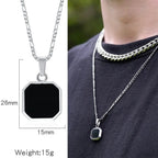 Simple Men Stainless Steel Pendant Necklace Retro Square Black Shell Figaro Chain Necklace Fashion Jewelry Trend Accessories