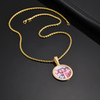 Vnox Free Custom Round Photo Frame Necklaces Gift for Women Men,Big Coin Pendant Zircon Stone Circle,Family Picture