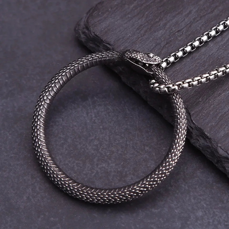 Gothic Ouroboros Snake Pendant Necklace — Stainless Steel