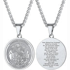 Round Archangel Michael Medal Pendant Necklace Black Color Stainless Steel Box Chain Necklace For Women Catholic