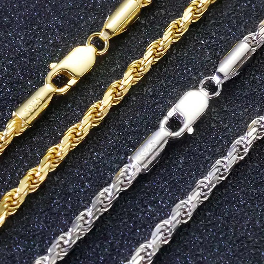 Two-Tone 925 Silver Rope Chain Necklace 3/5MM PVD