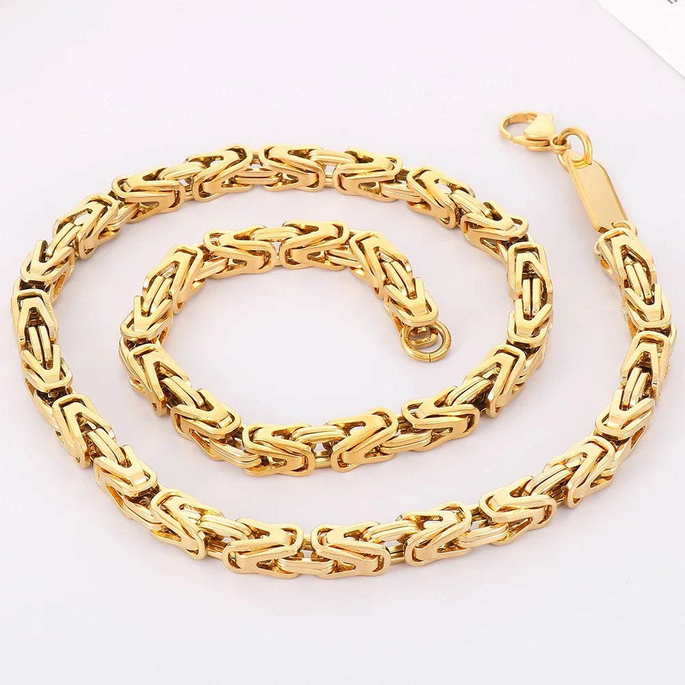 6MM Link Chain Bracelet Necklace Set for Man Waterproof Gold Color 50CM Long Stainless Steel Men's Necklace & Bracelets