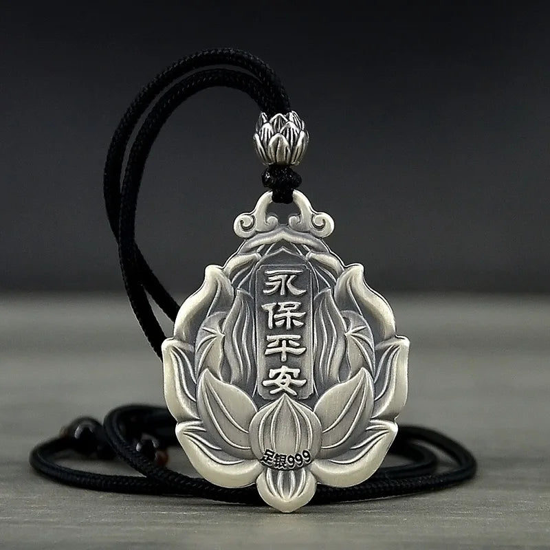 Guanyin Buddha Rope Pendant Necklace — Black