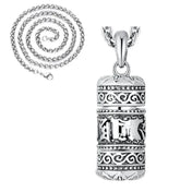 Six-Character Gawu Box Pendant Necklace — Silver-Tone