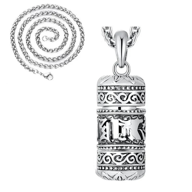 925 Silver Six Character True Word Pendant national style Can Open The Gawu Box Necklace for Men and Women Jewelry Rotatable