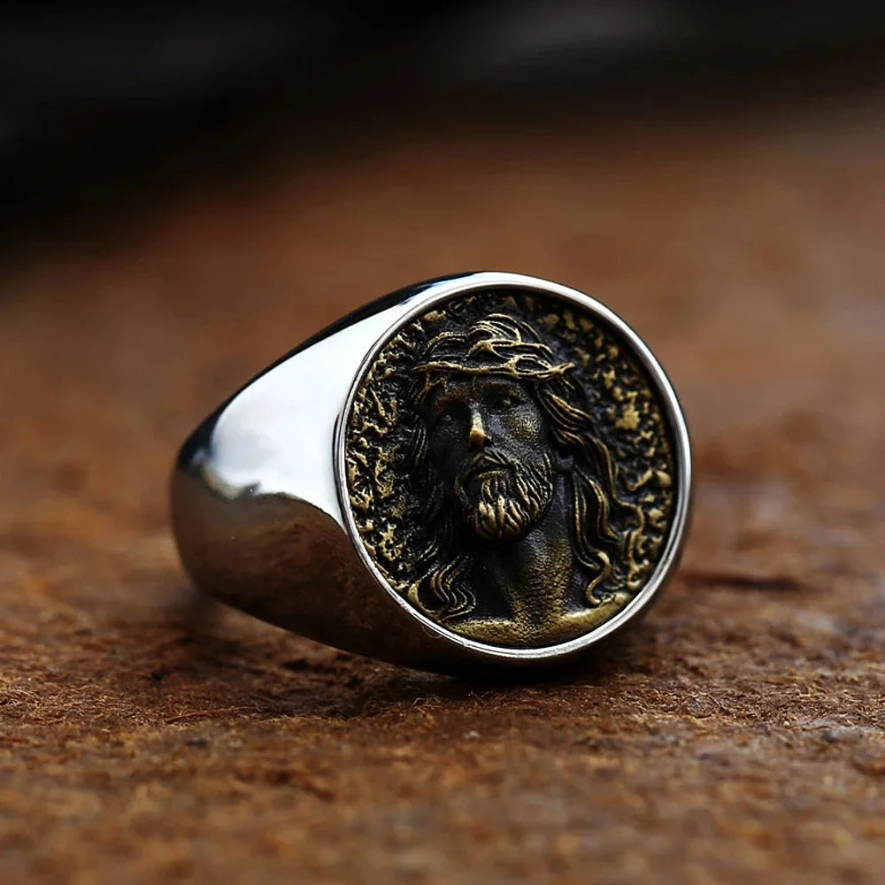 High Quality Stainless Steel Jesus Ring For Men Religious Believer Jesus Christian Ring Biker Fashion Jewelry Amulet Gift