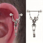 Skeleton Dangle Earrings — Gothic Barbell Pierced