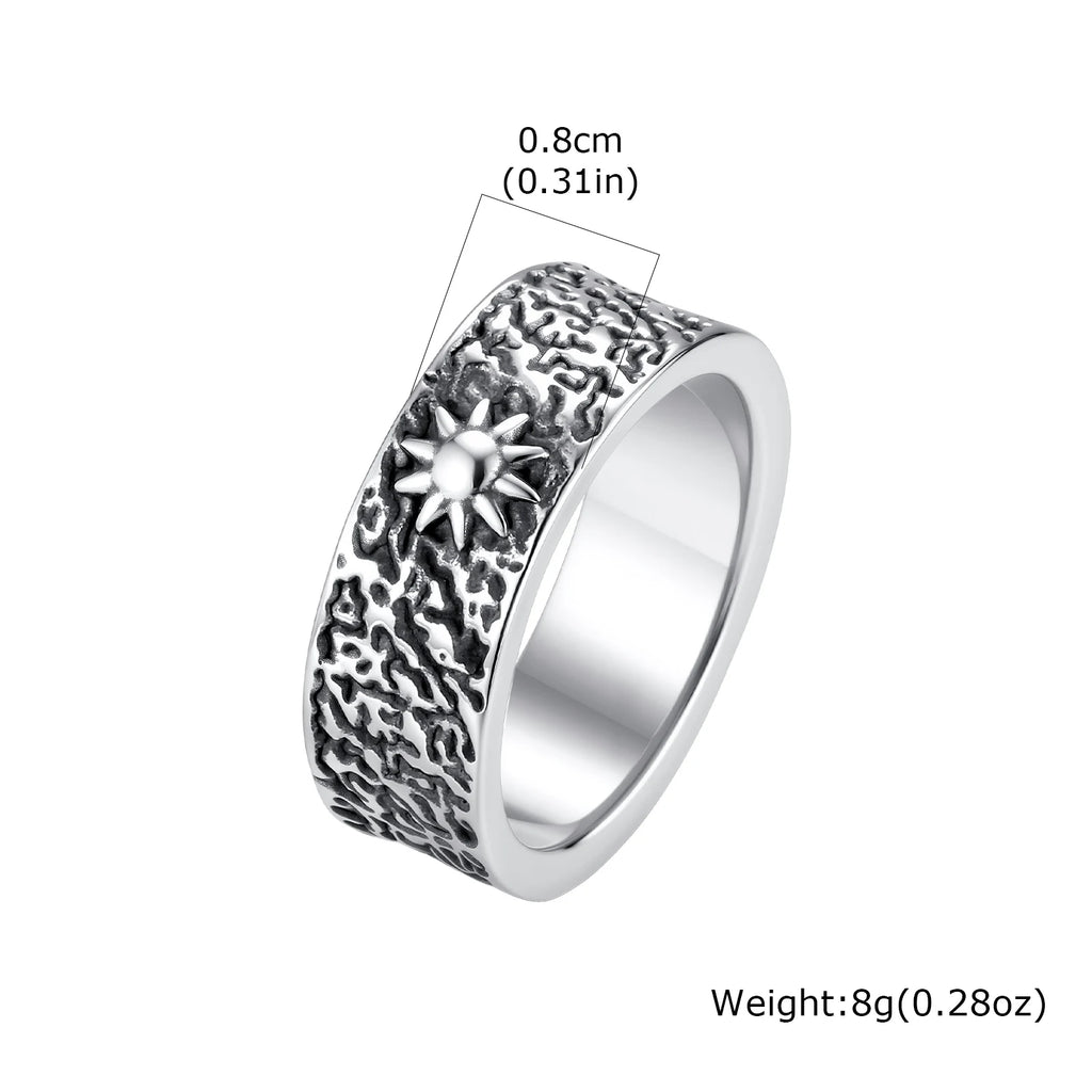 Fashion Retro Moon Sun Ring for Men, 8mm Chunky Stainless Steel Ring, Punk Personality Finger Jewelry Size 7 8 9 10 11