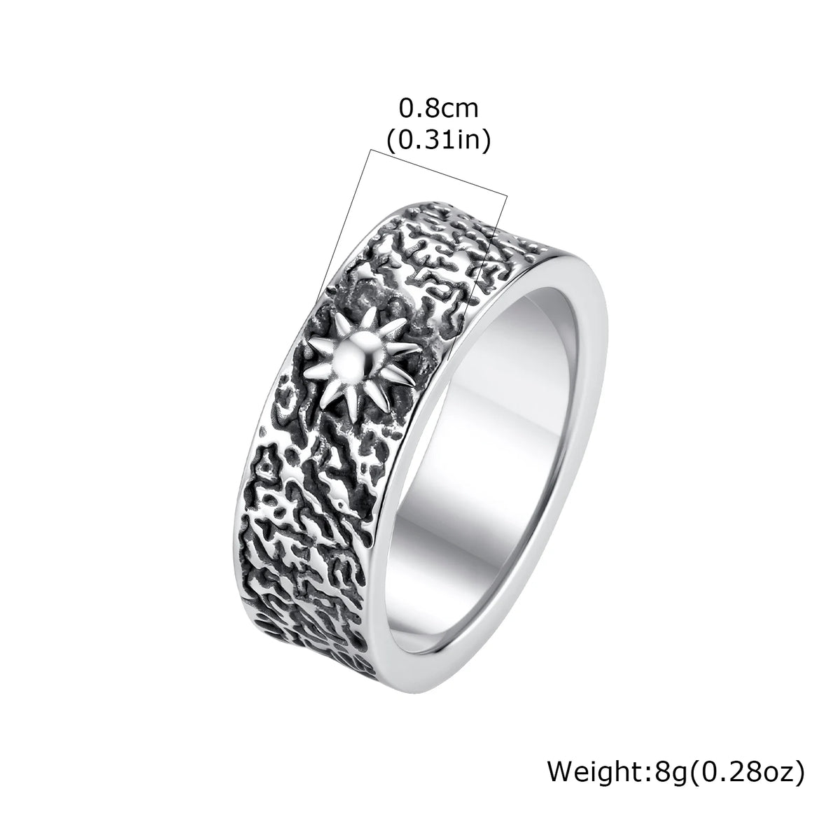 Fashion Retro Moon Sun Ring for Men, 8mm Chunky Stainless Steel Ring, Punk Personality Finger Jewelry Size 7 8 9 10 11