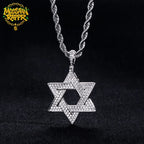 MossanRappr Full Moissanite Iced Out Star of David Pendant Necklace Hip Hop Hexagram Rope Chain for Men Women