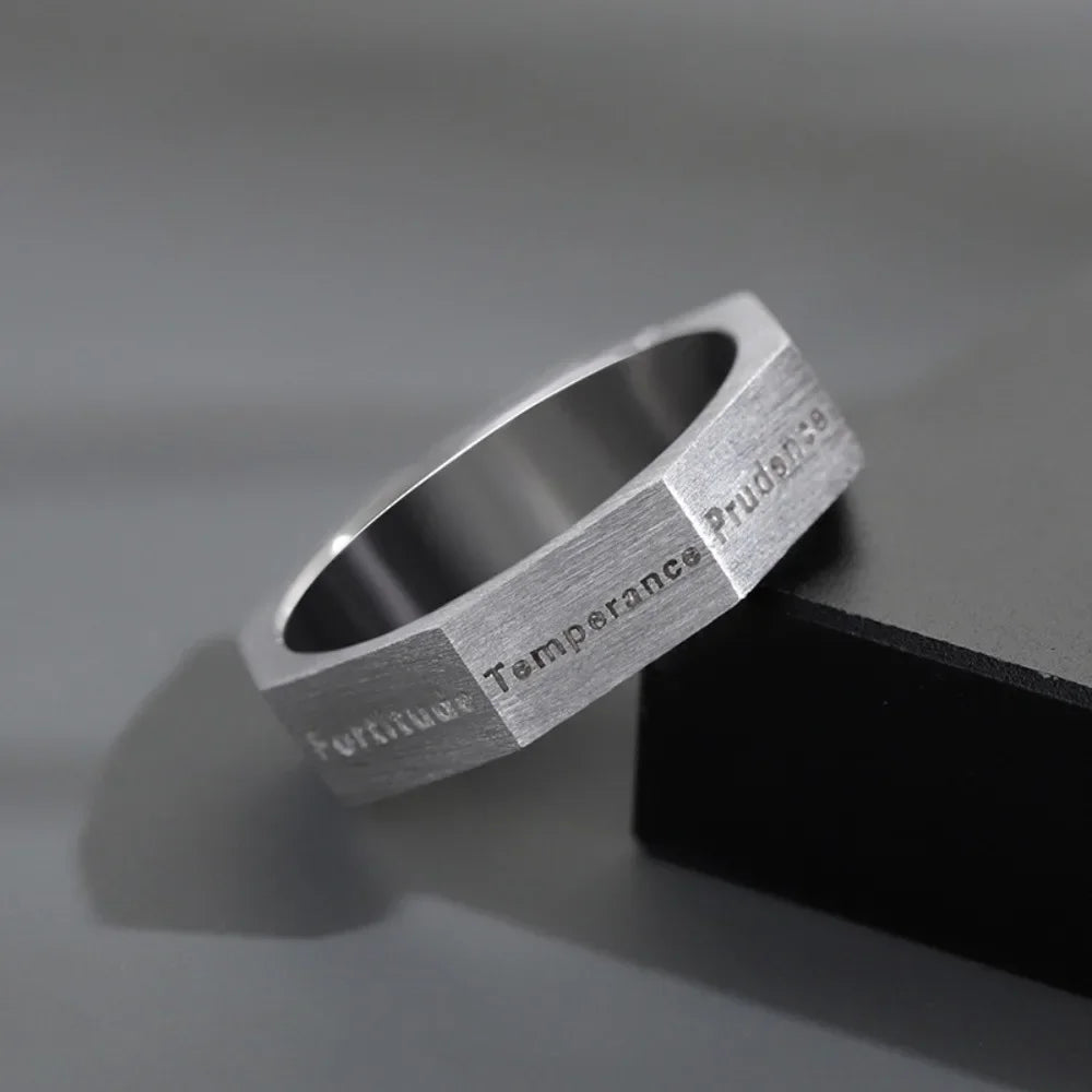 Minimalist Niche Seven Virtues Men's Ring Personalized Punk Retro Hip Hop Street Fashion Trend Party Jewelry RingAccessoriesGift