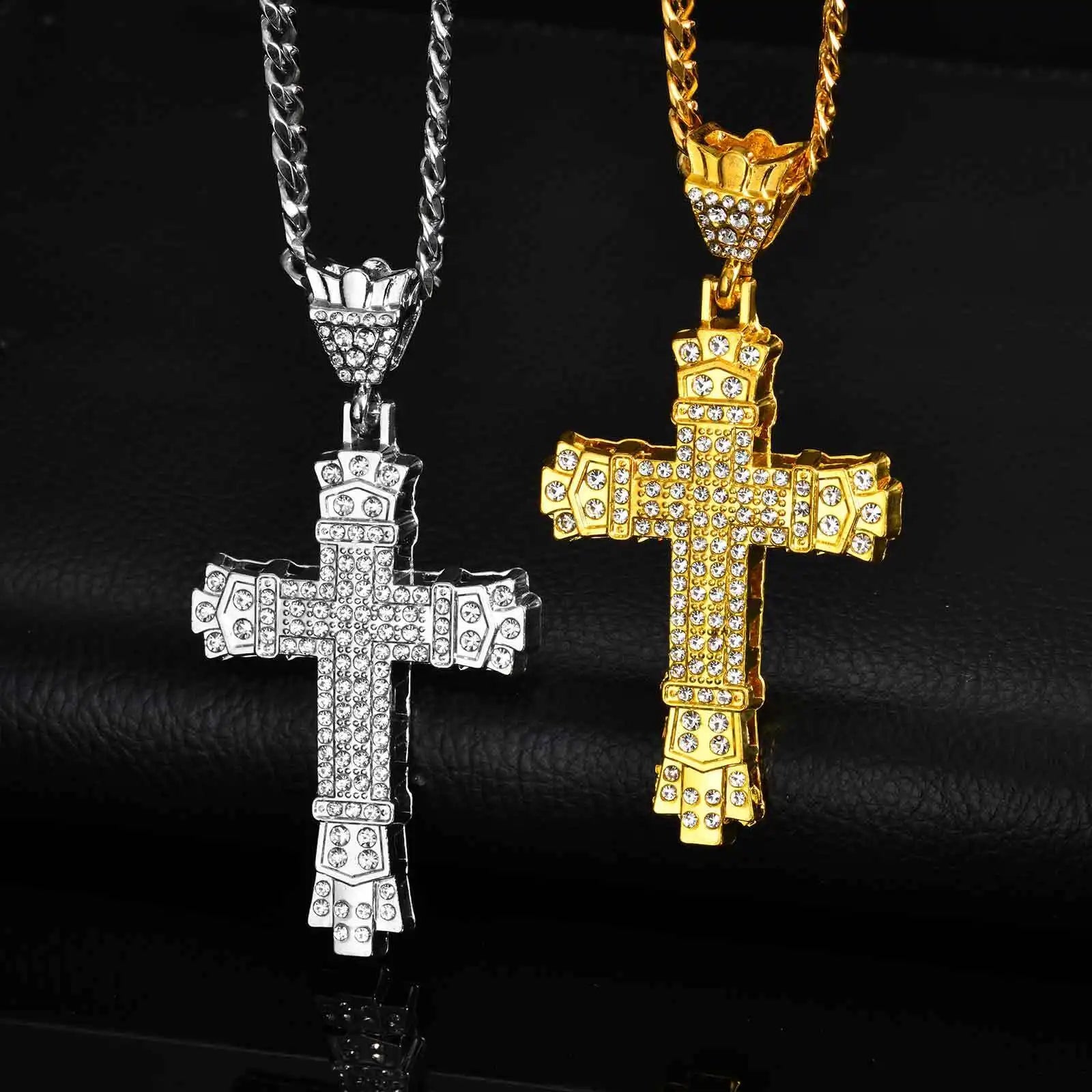 Iced Out Cross Cuban Pendant — Stainless