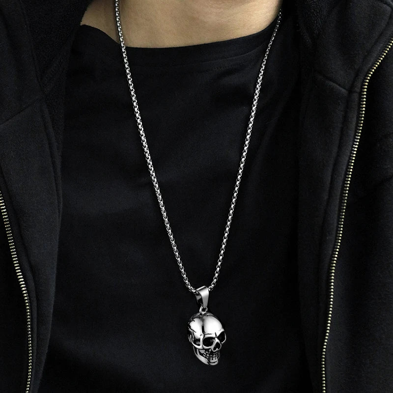 Silver Skull Pendant Necklace Stainless Steel Simple