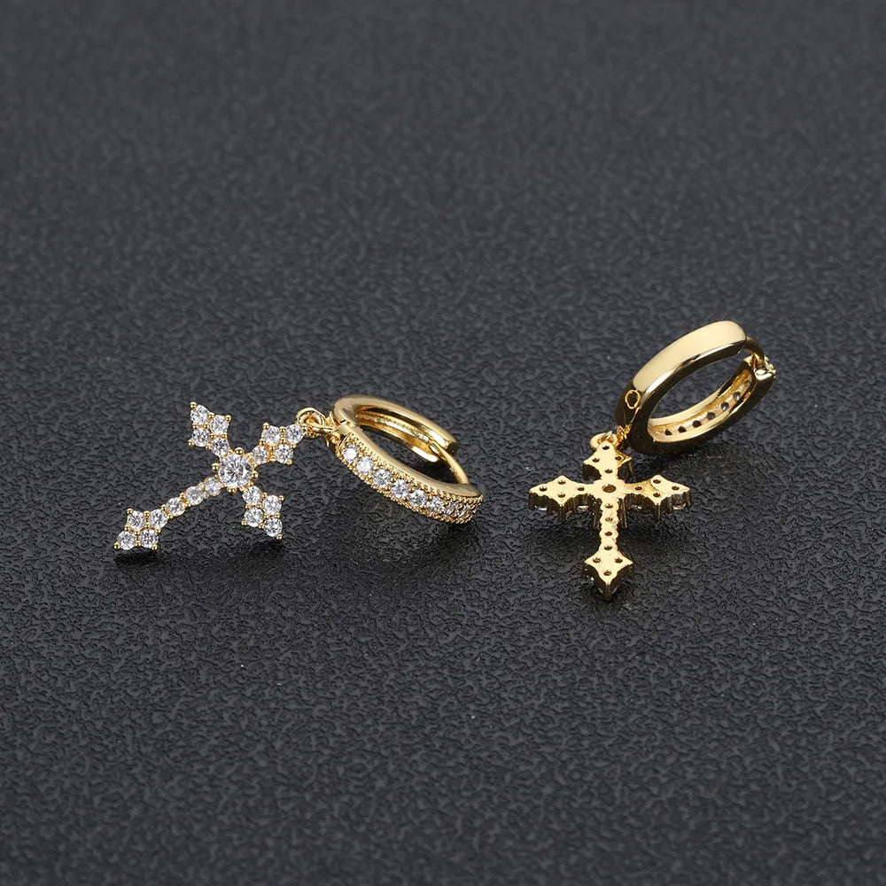 Iced Out Cross Lightning Stud Earrings
