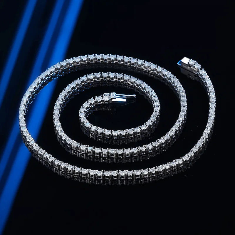 Luxury Solid Platinum PT950 Women's 2mm Mosane Diamond Necklace Single Row Diamond Clavicle Chain