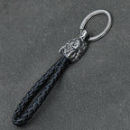Vintage Wolf Head Keychains Viking Pendant Stainless Steel Wolf Keyring Male Black Leather Key Ring