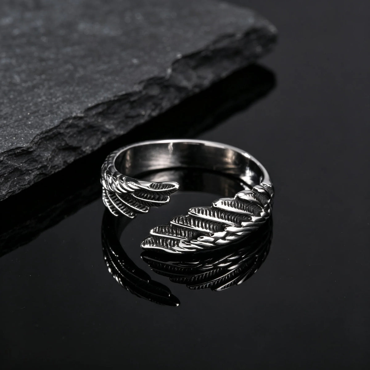 Punk Wings Ring for Men,Vintage Stainless Steel Open Adjustbale Ring,Hip Hop Jewelry for Daily Wear Party Gift