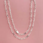 45-60cm 925 Sterling Silver 3mm Wide Paper Clip Necklace for Boys Girls Women Fine Jewelry Wedding Party